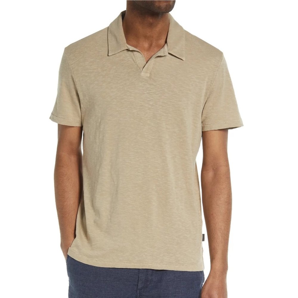 John Varvatos NWT $98 Men's Zion Open Collar SS Polo Shirt Garment Wash Hemp S